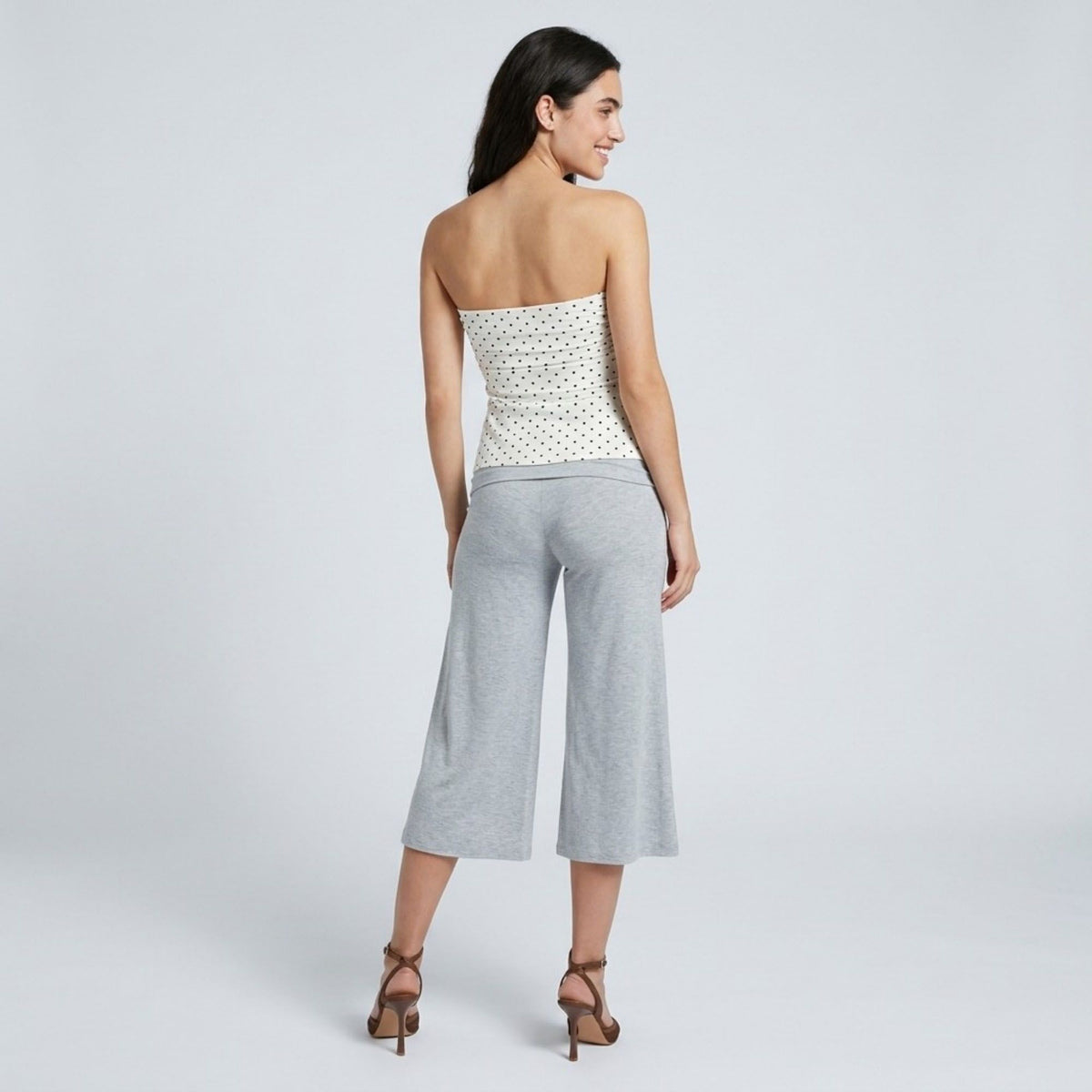 Foldover Waistband Cropped Wide-Leg Trousers