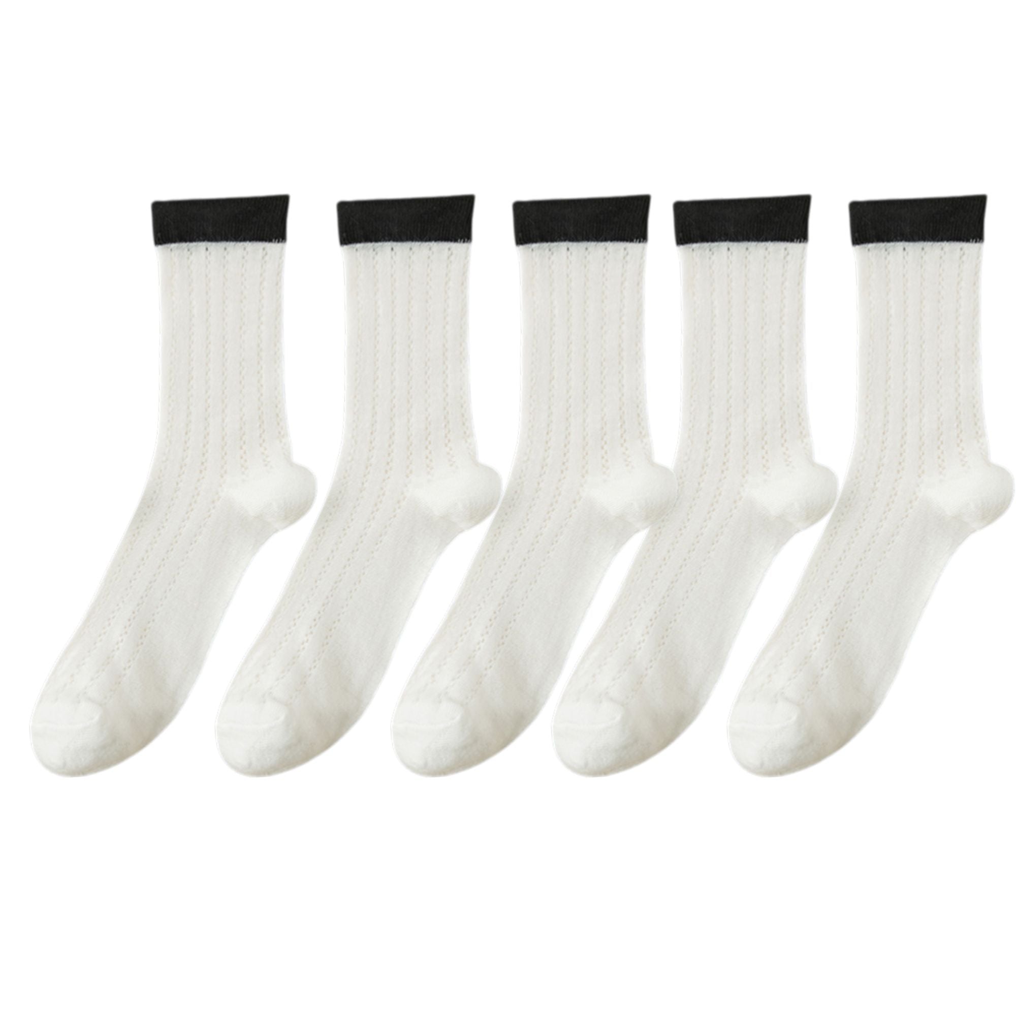 Anna-Kaci 5 Pairs Women's Breathable Lace-Knit Crew Socks with Colored Cuffs Soft Lightweight Anti-Odor for Casual Wear