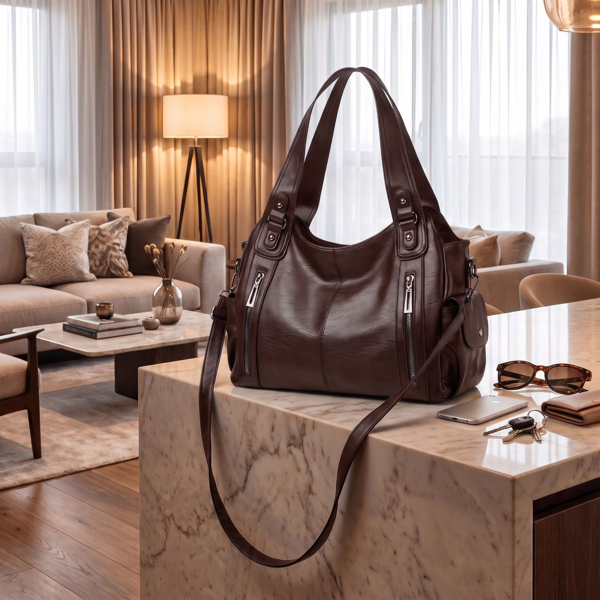 Large Shoulder Tote Bag with Multiple Pockets