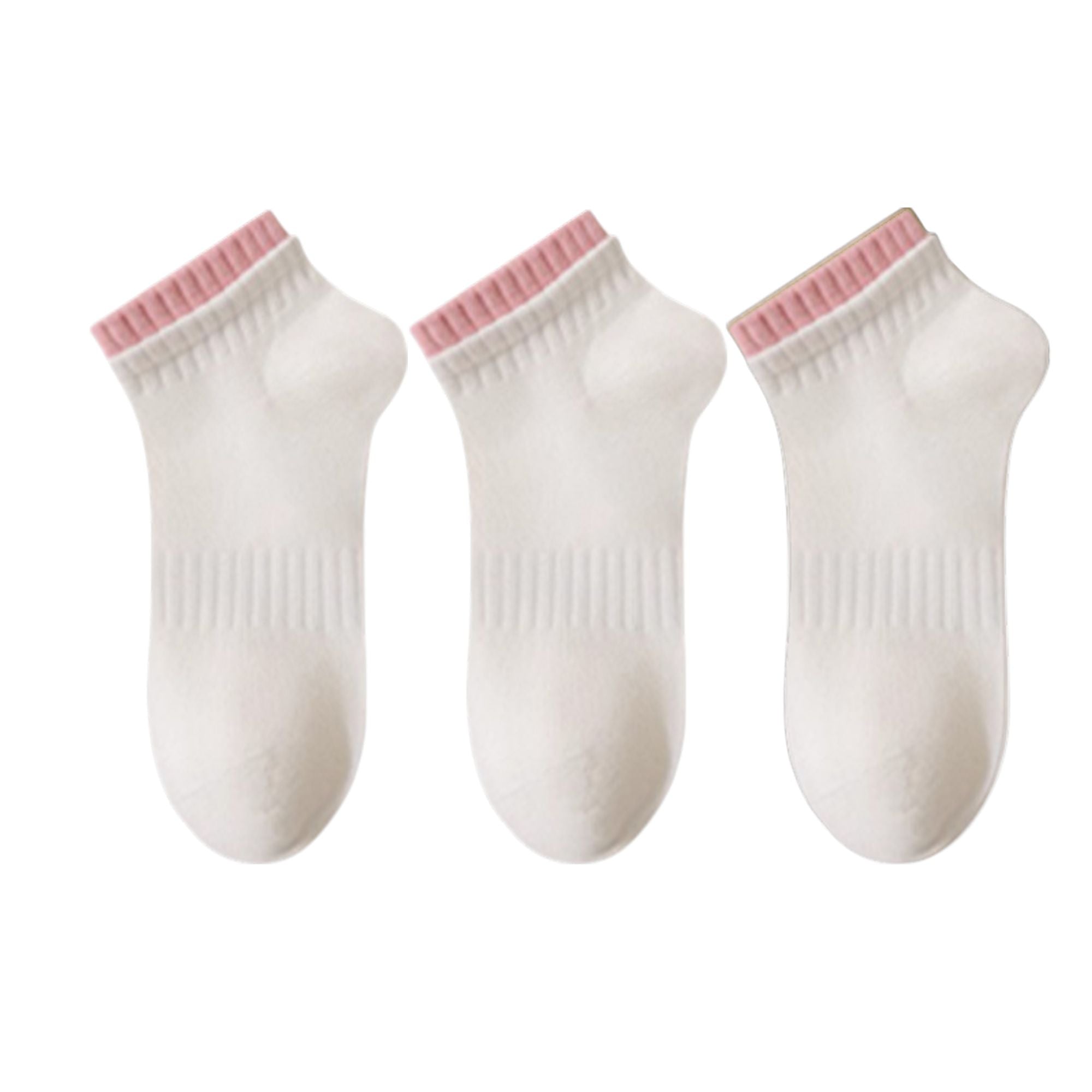 Anna-Kaci Women's 3-Pack Ribbed Ankle Socks with Contrast Color Cuffs Soft Cotton Stretch Design