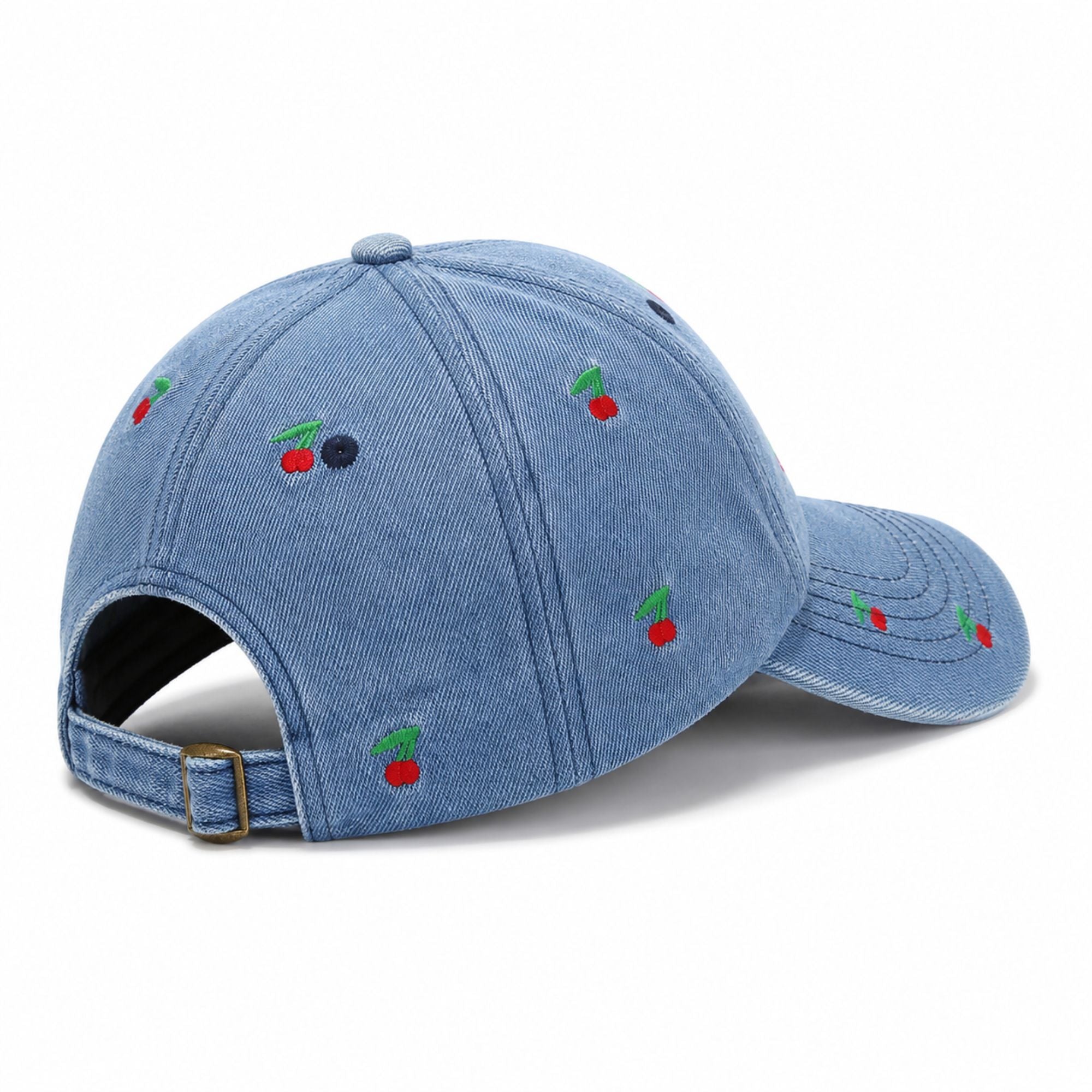 Denim Baseball Cap Cherry Embroidered Adjustable Dad Hat