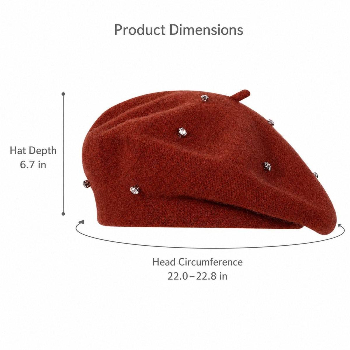 Rhinestone Studded Knit Wool Beret