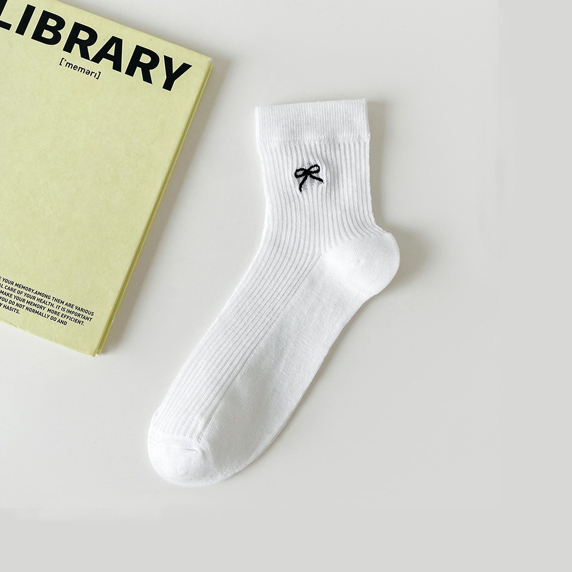 Anna-Kaci Women's Ribbed Ankle Socks with Bow Embroidery 5Pk