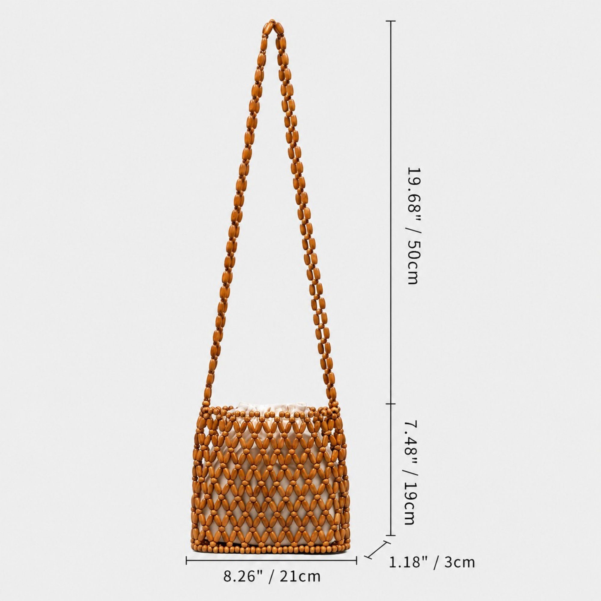 Hand-Crafted Wooden Beaded Crossbody Bag for Women - Lightweight Geometric Pattern Purse