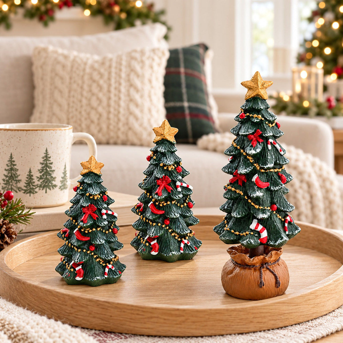 Mini Resin Christmas Tree Tabletop Holiday Decoration