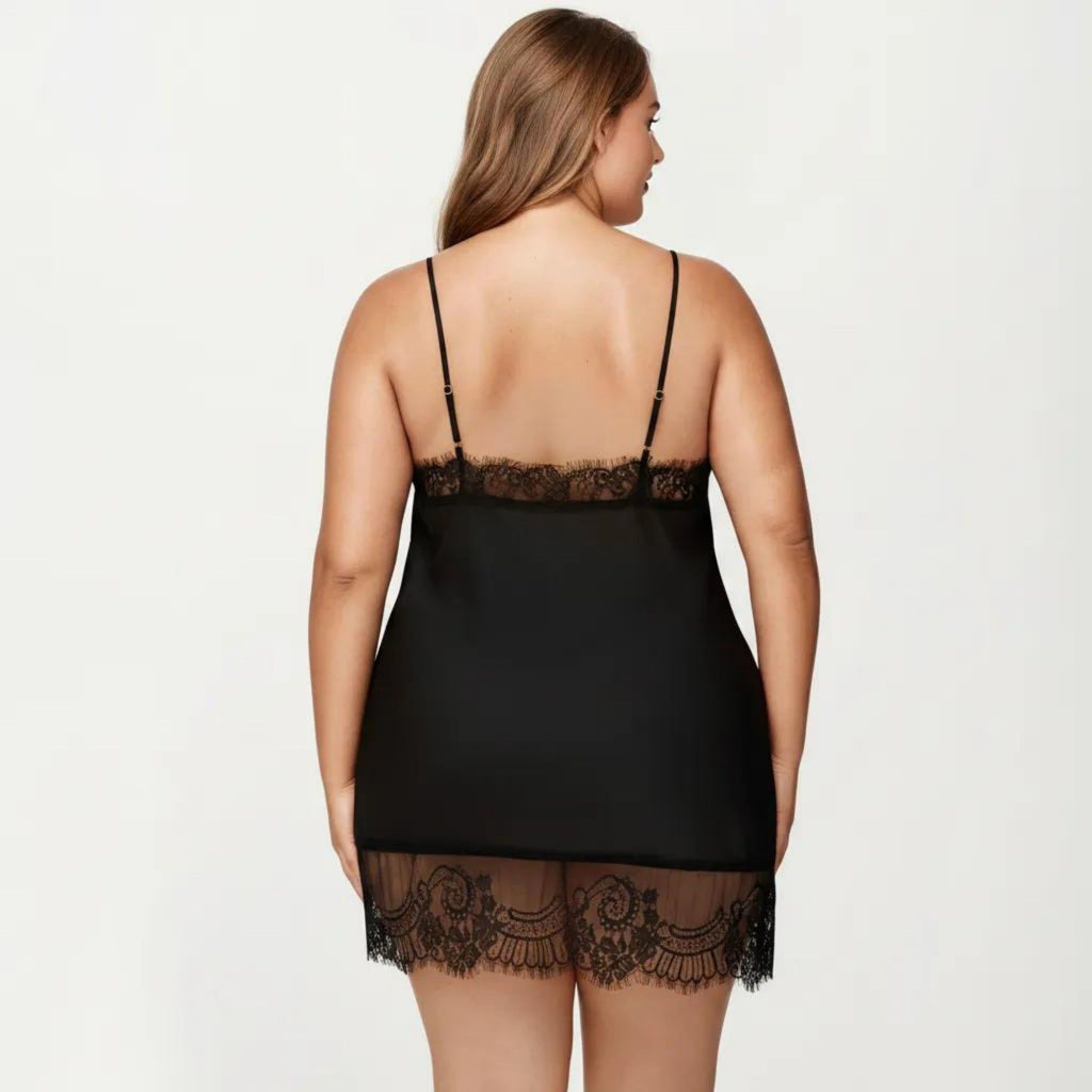 Anna-Kaci Lounge Women's Plus Size Satin Chemise Lace Trim V Neck Sleep Dress Adjustable Strap Slip Nightgown