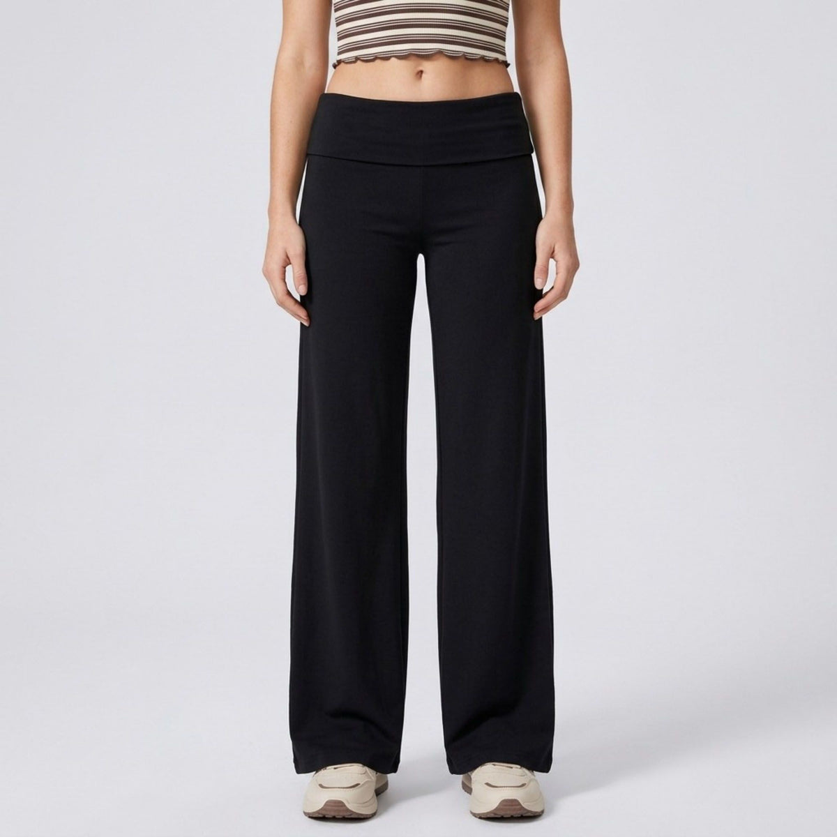 Foldover Waistband Wide-Leg Lounge Trousers