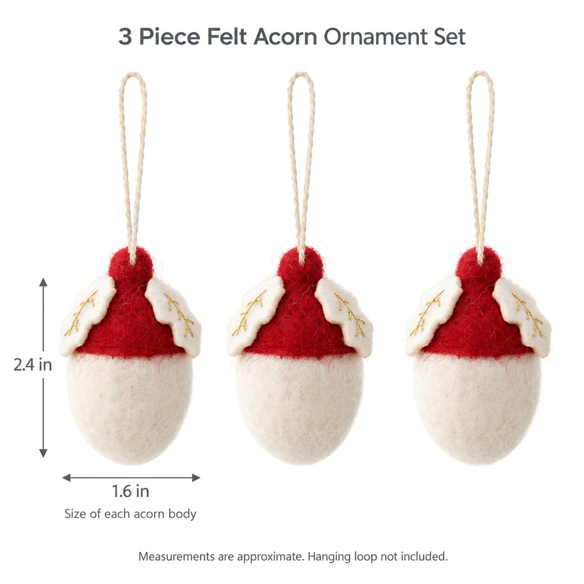 3 Piece Felt Acorn Hanging Christmas Ornament Set Gift