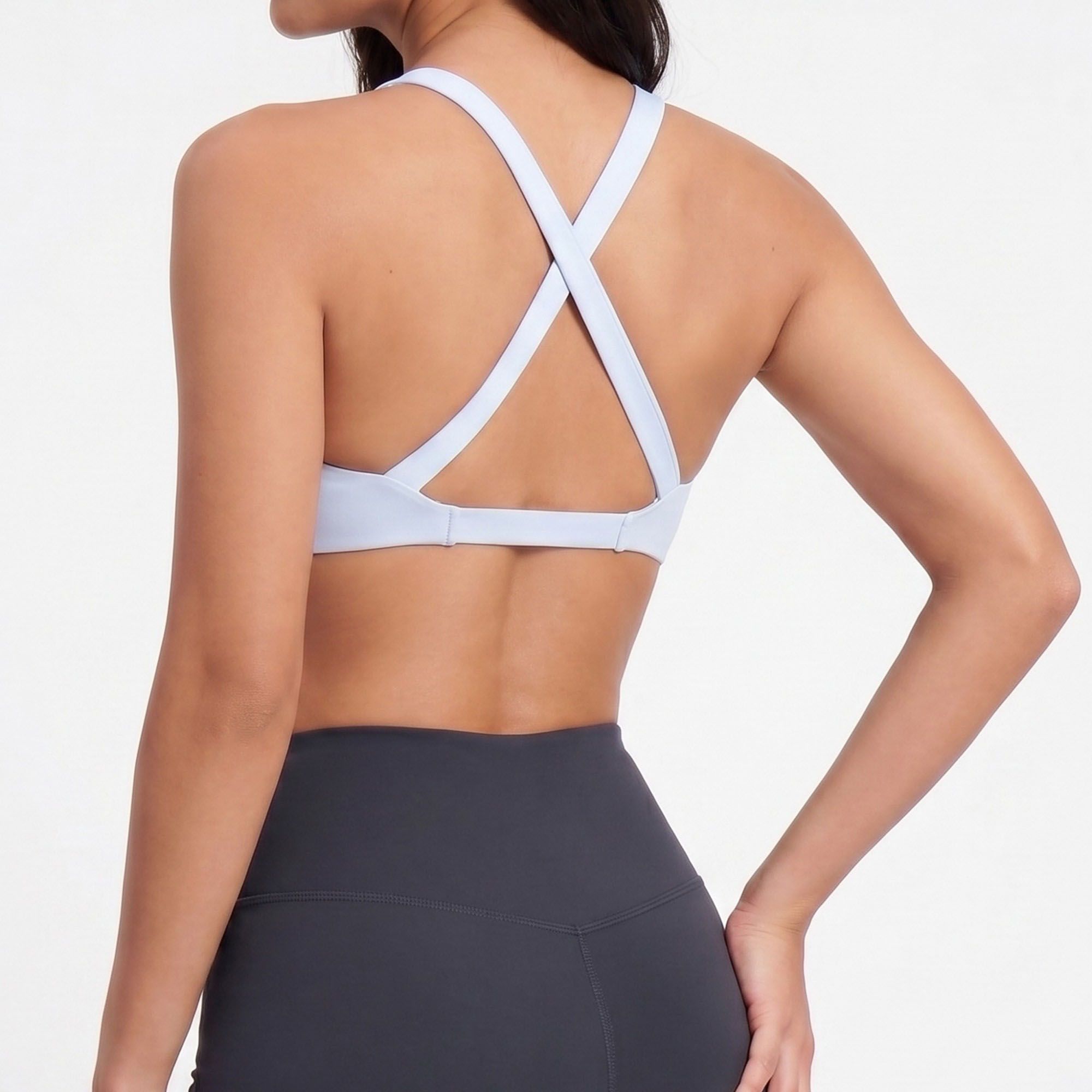 Padded V Neck Sports Bra Tank Top Wide Strap Workout Yoga Crop Top