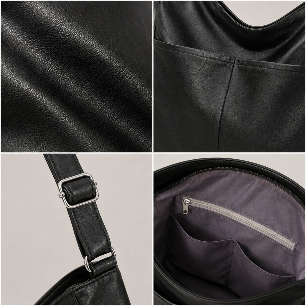 Soft Faux Leather Hobo Shoulder Bag with Front Pockets