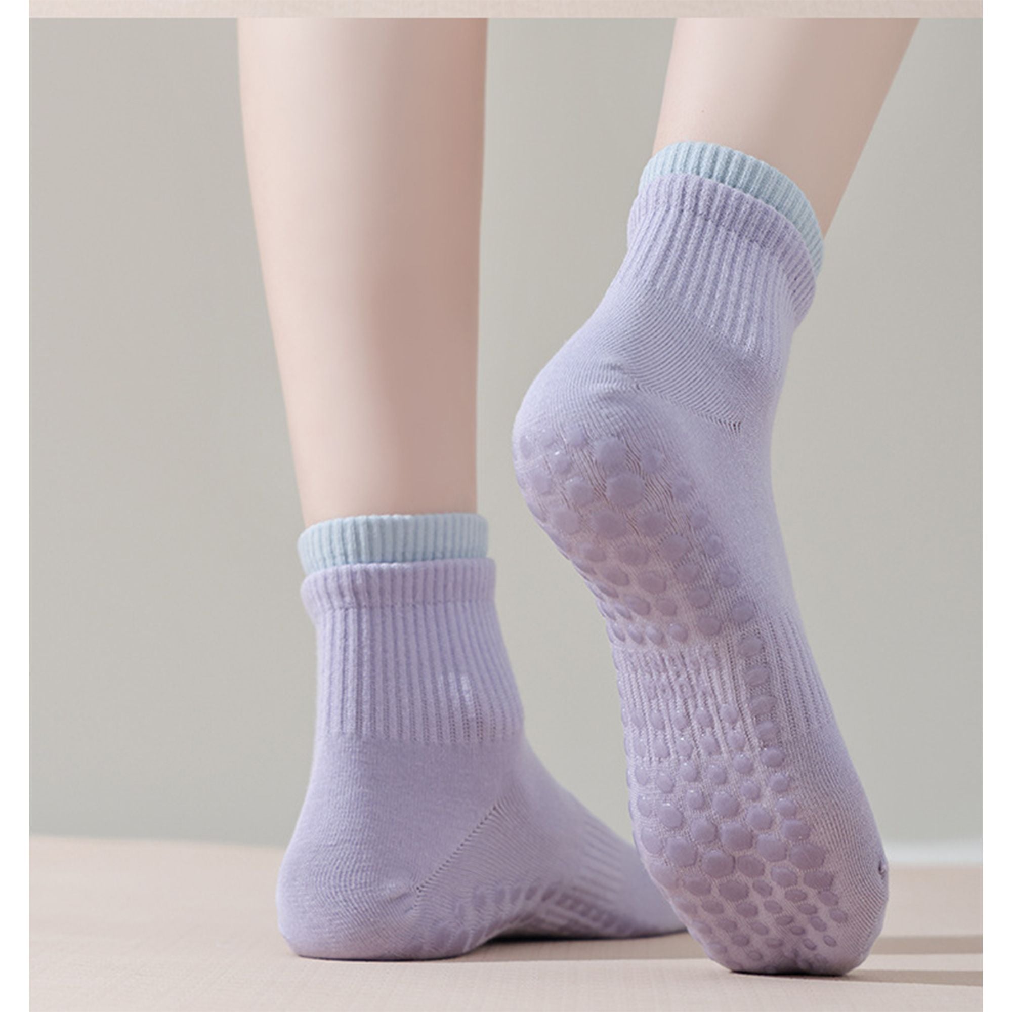 Anna-Kaci Women's 3-Pair Set Short Ankle Grip Socks with Ribbed Cuffs Cushioned Soles and Anti-Slip Bottom for Walking or Yoga