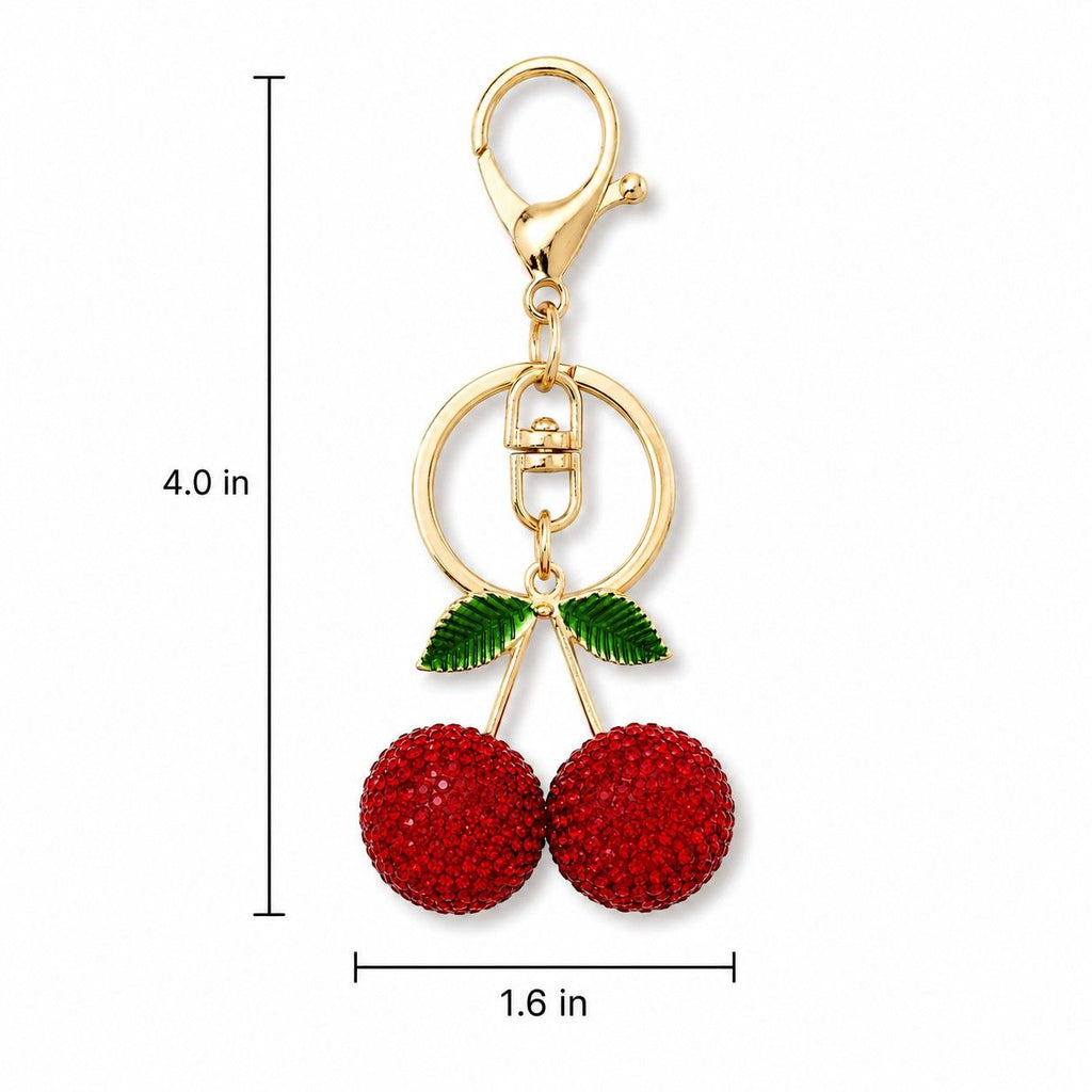 Rhinestone Cherry Bag Charm Keychain with Gold-Tone Lobster Clasp