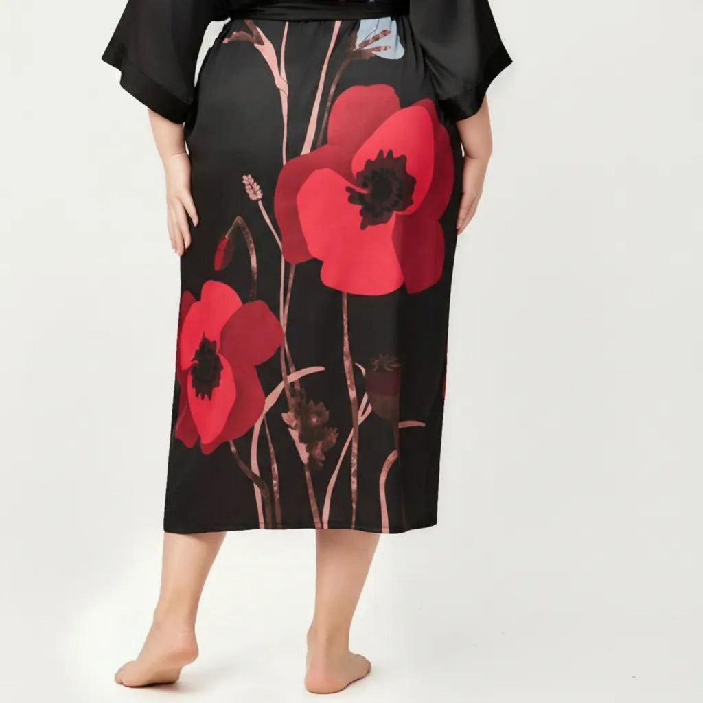 Anna-Kaci Lounge Women's Plus Size 2-Piece Floral Kimono Robe Set with Short Sleeve Open Front Longline Cover Up and Matching Inner Dress