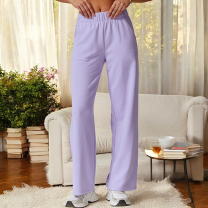 Elastic Waist Wide Leg Sweatpants with Pockets for Lounge and Casual Wear