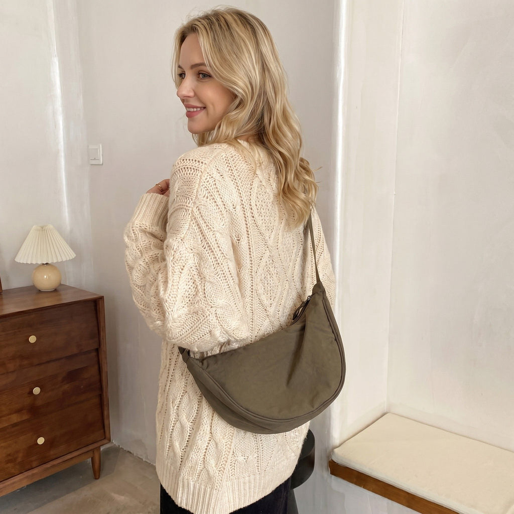 Nylon Crescent Crossbody Bag with Adjustable Strap Lightweight Casual Shoulder Bag