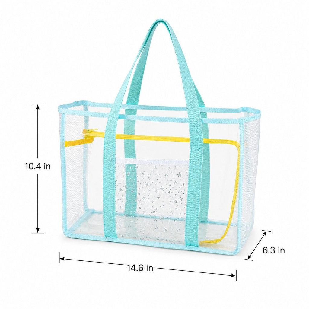 Clear PVC Beach Tote Bag with Front Pocket and Shoulder Handles