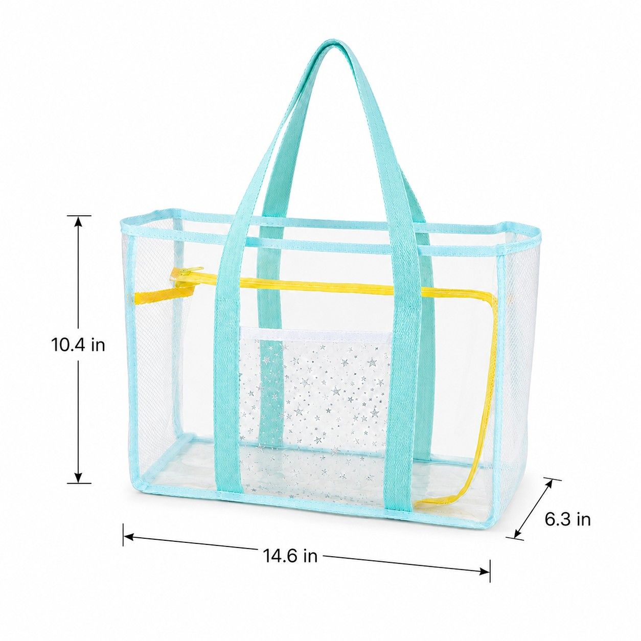 Clear PVC Beach Tote Bag with Front Pocket and Shoulder Handles