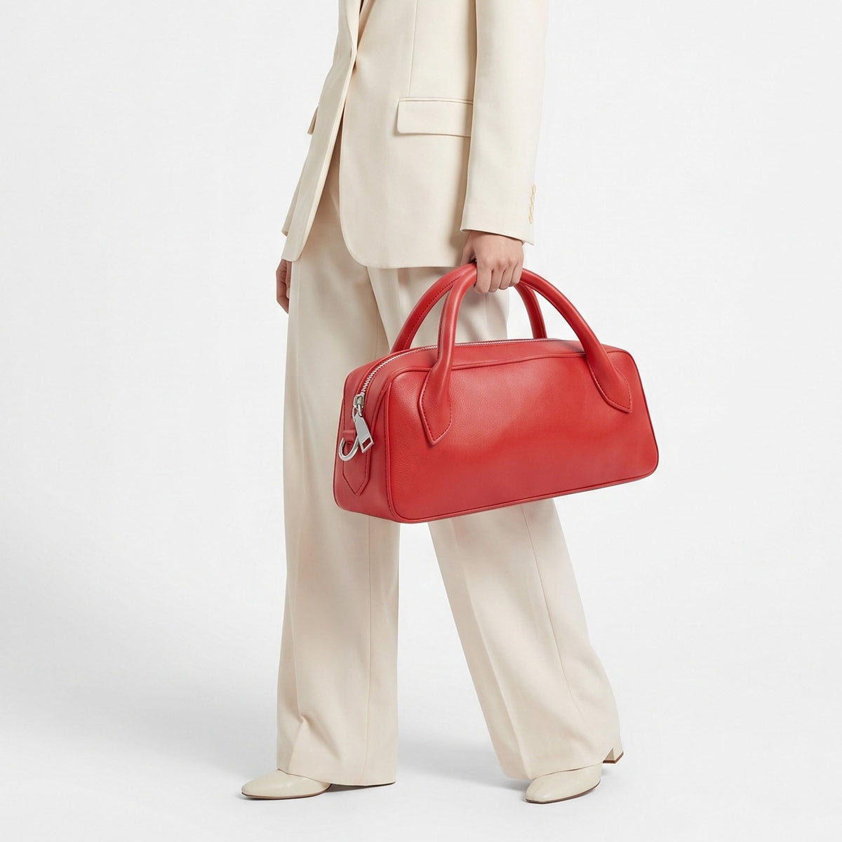 Structured Top Handle Handbag with Zipper Closure and Shoulder Strap