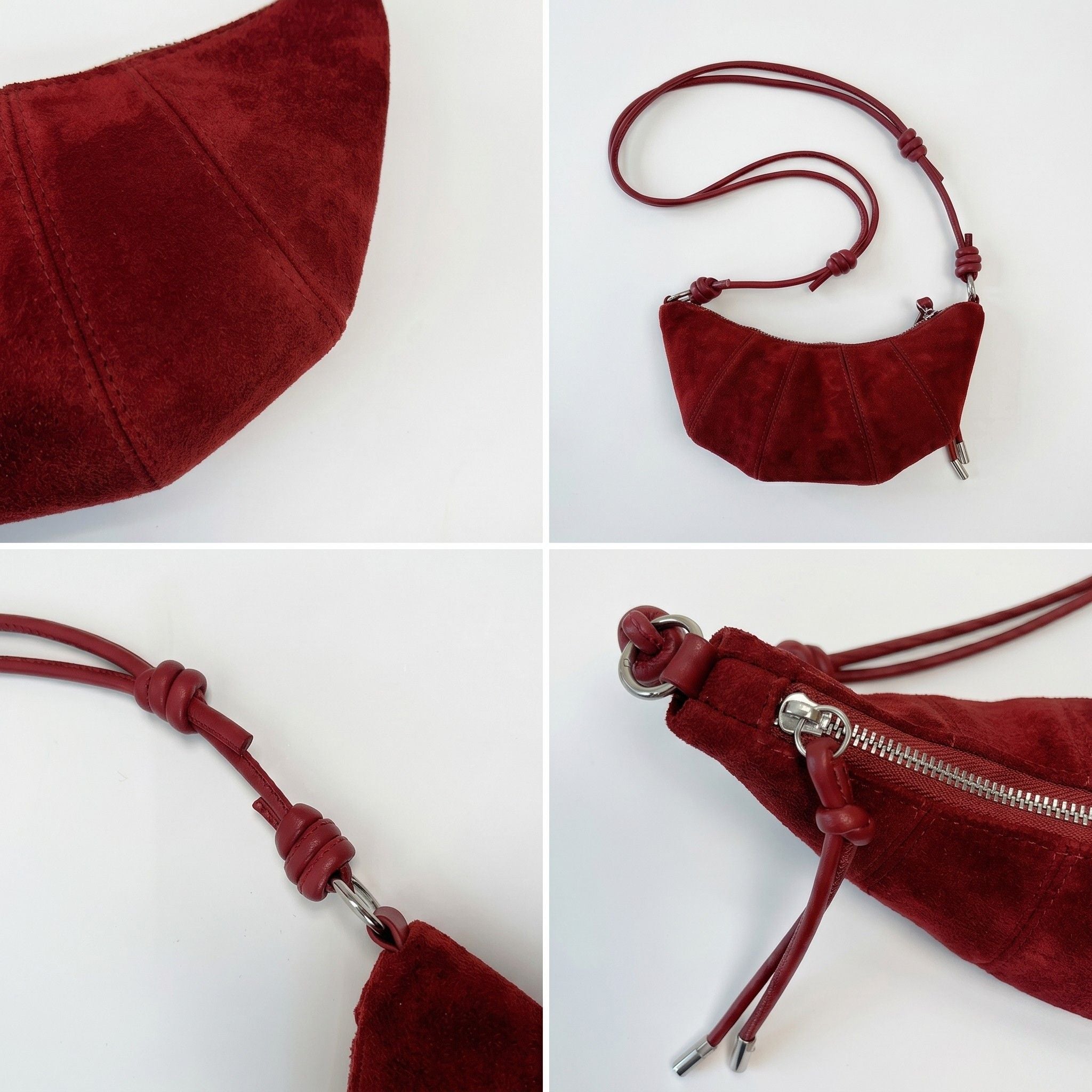 Soft Faux Suede Crossbody Shoulder Bag Adjustable Strap Compact Everyday Crescent Purse