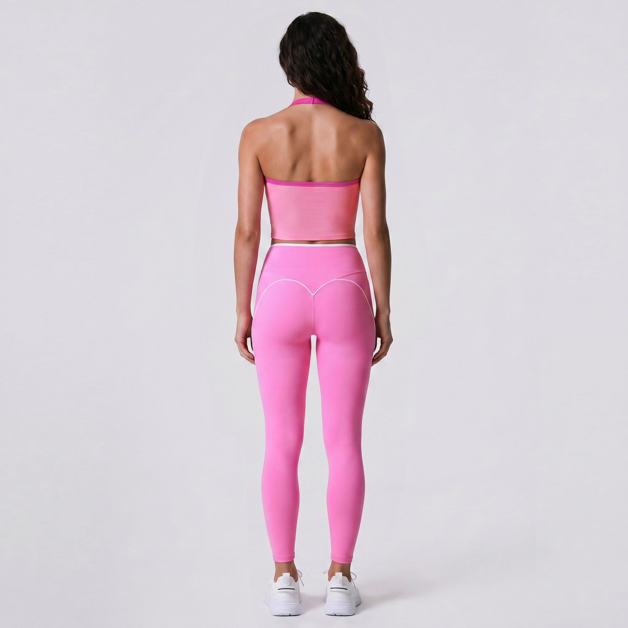 Padded Halter Sports Bra Tank Top Contrast Trim Workout Yoga Crop Top