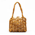 Wooden Beaded Tote Bag Structured Geometric Design with Inner Pouch Open Weave Shoulder Handbag