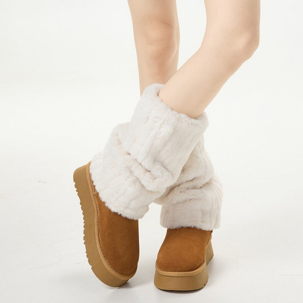 Anna-Kaci Plush Faux Fur Leg Warmers with Soft Textured Design and Cozy Stretch Fit for Layering Over Boots and Winter Outfits