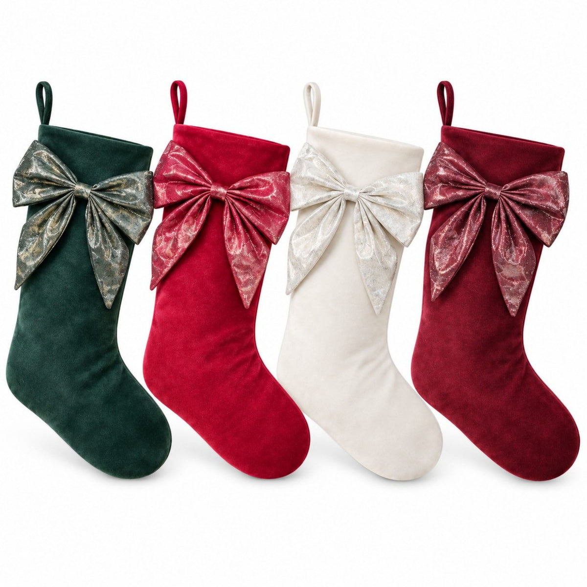 2 Pack 18 Inch Christmas Stockings with Oversized Bow Hanging Loop Holiday Mantel Decor