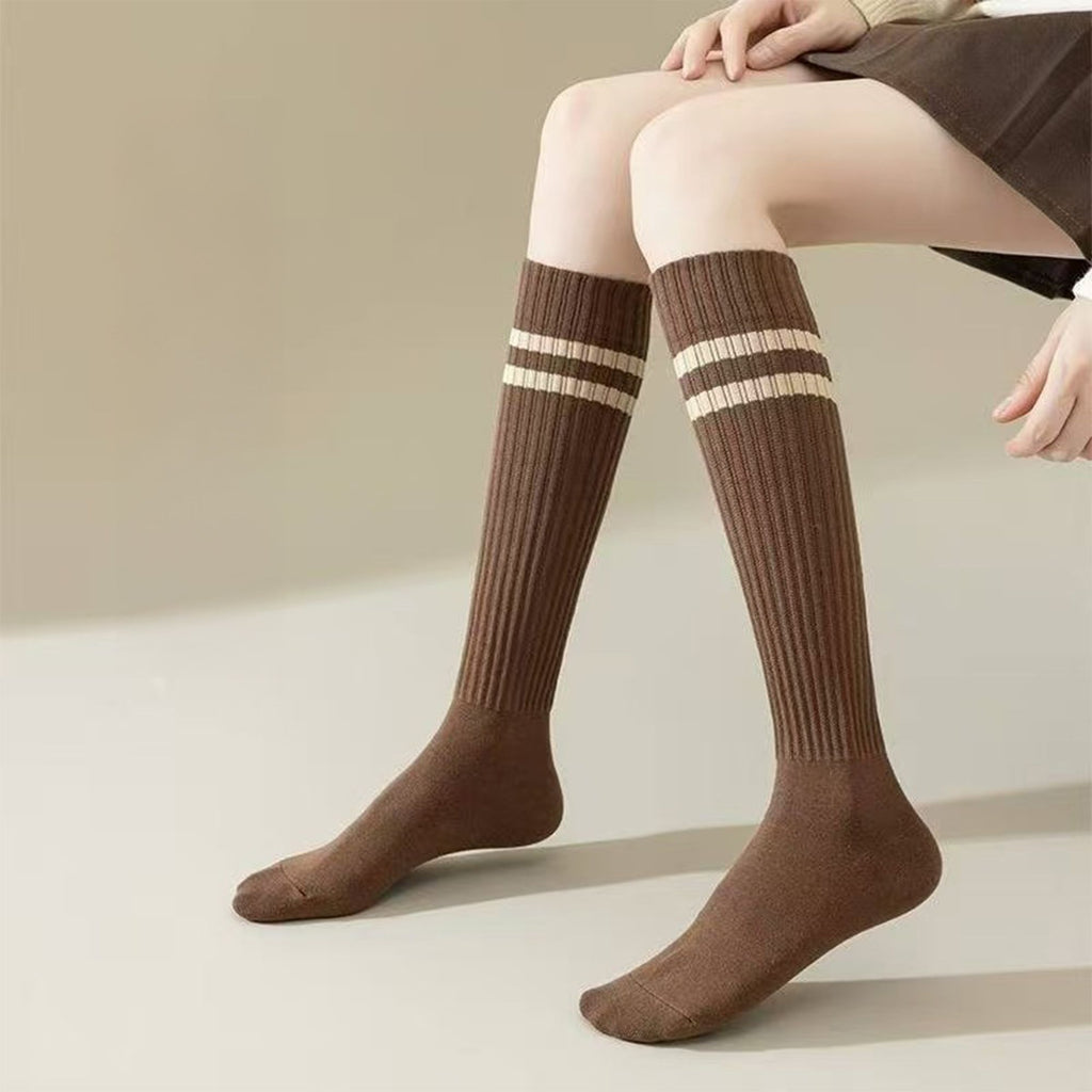 Anna-Kaci Women's 4-Pair Set Ribbed Knee-High Socks with Striped Detail Slim Fit Stretch Design for Casual Outfits