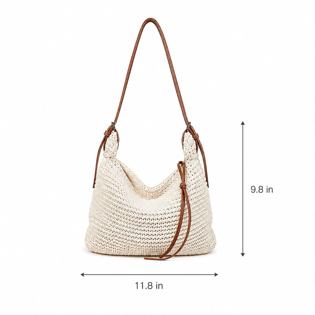 Woven Hobo Shoulder Crossbody Bag with Zip Closure and Slouchy Shape