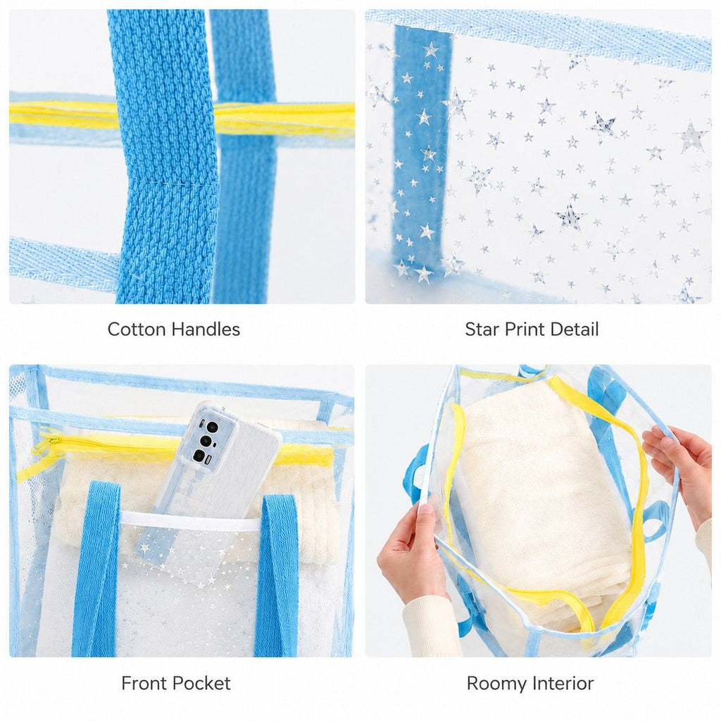 Clear PVC Beach Tote Bag with Front Pocket and Shoulder Handles