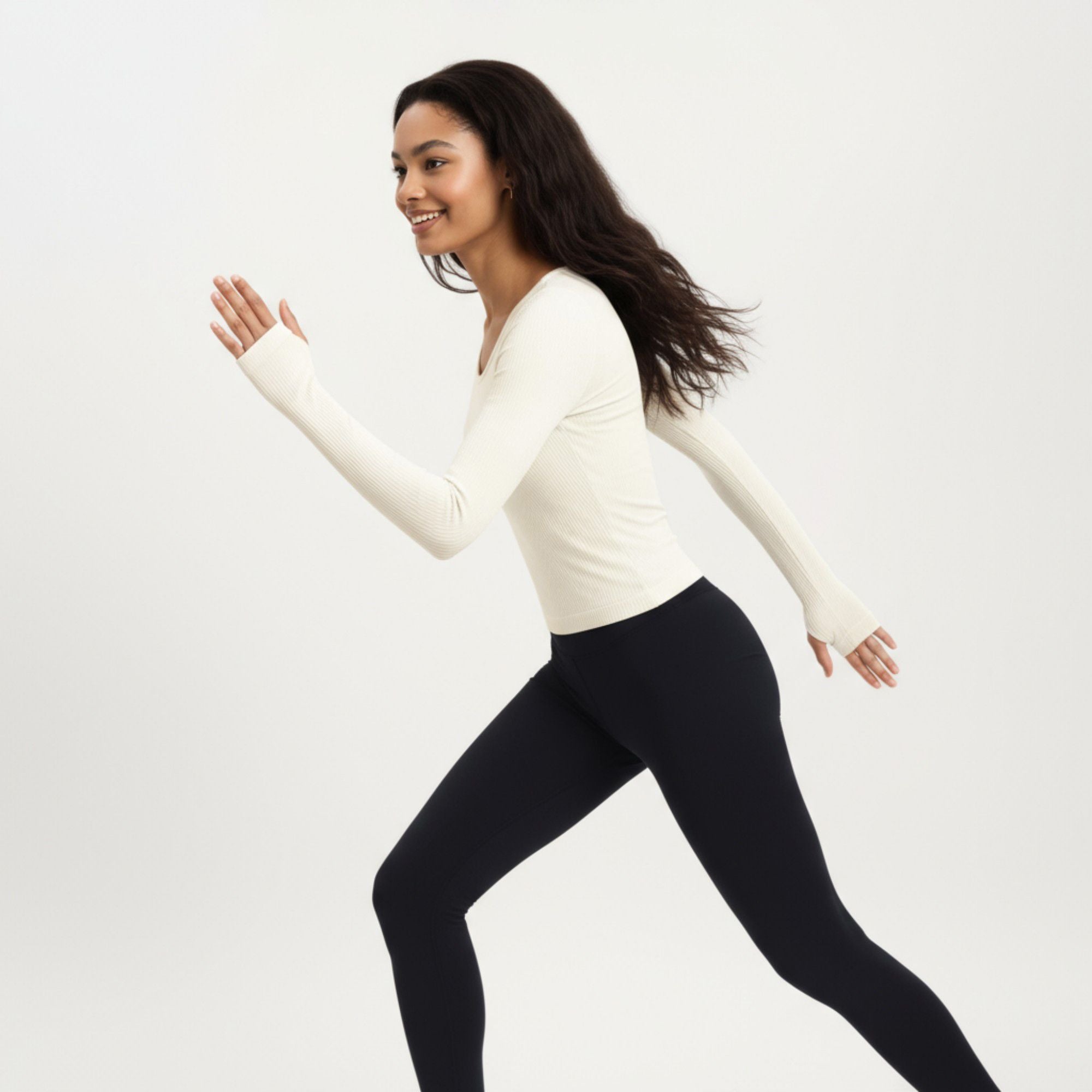 Anna-Kaci Active Women's Ribbed Long Sleeve Fitted Top with Crew Neck and Thumbhole Cuffs