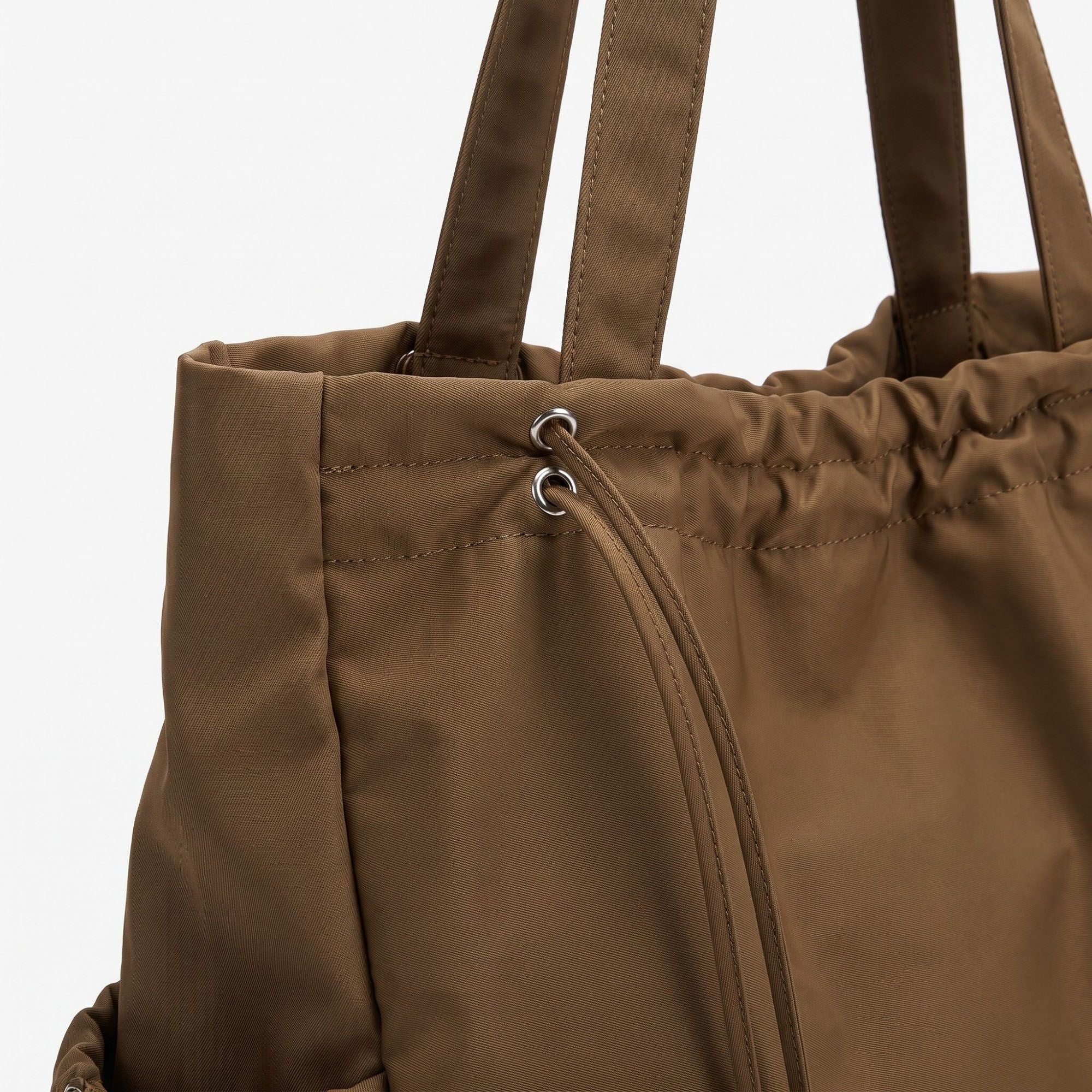 Drawstring Tote Bag with Long Shoulder Straps and Adjustable Side Pockets 12.5x13x5.5in