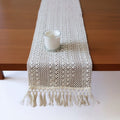 Textured Woven Table Runner with Fringe Edges and Bohemian Stripe Pattern 47x11.8 in