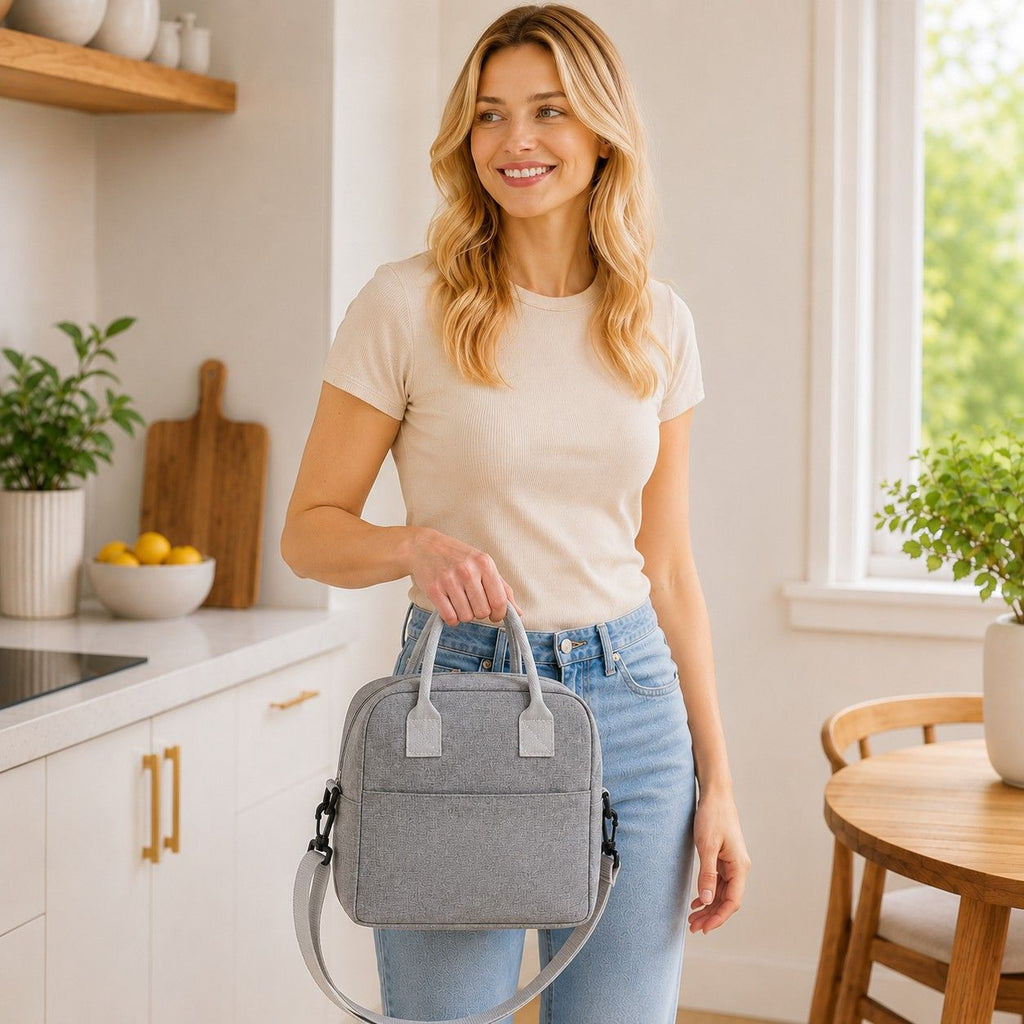 Insulated Lunch Tote Bag with Front Pocket and Adjustable Shoulder Strap