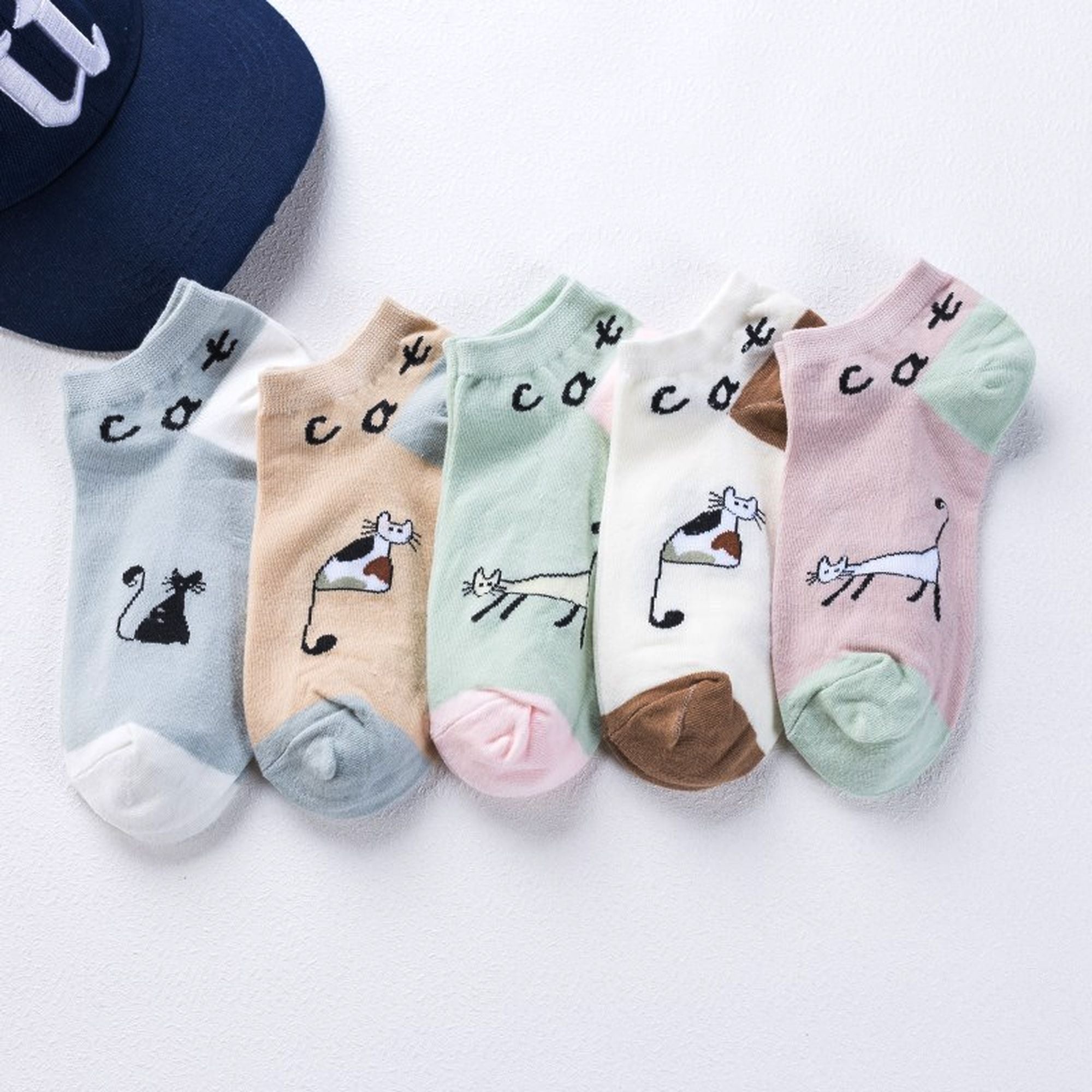 Anna-Kaci Adorable Cat - Print No Show Socks Soft for Casual 5Pk