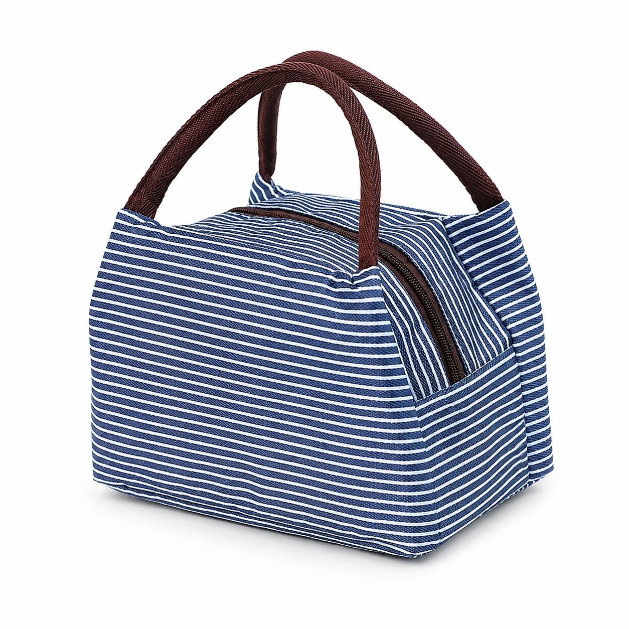 Insulated Striped Lunch Bag Reusable Soft Cooler Tote for Work School Picnic