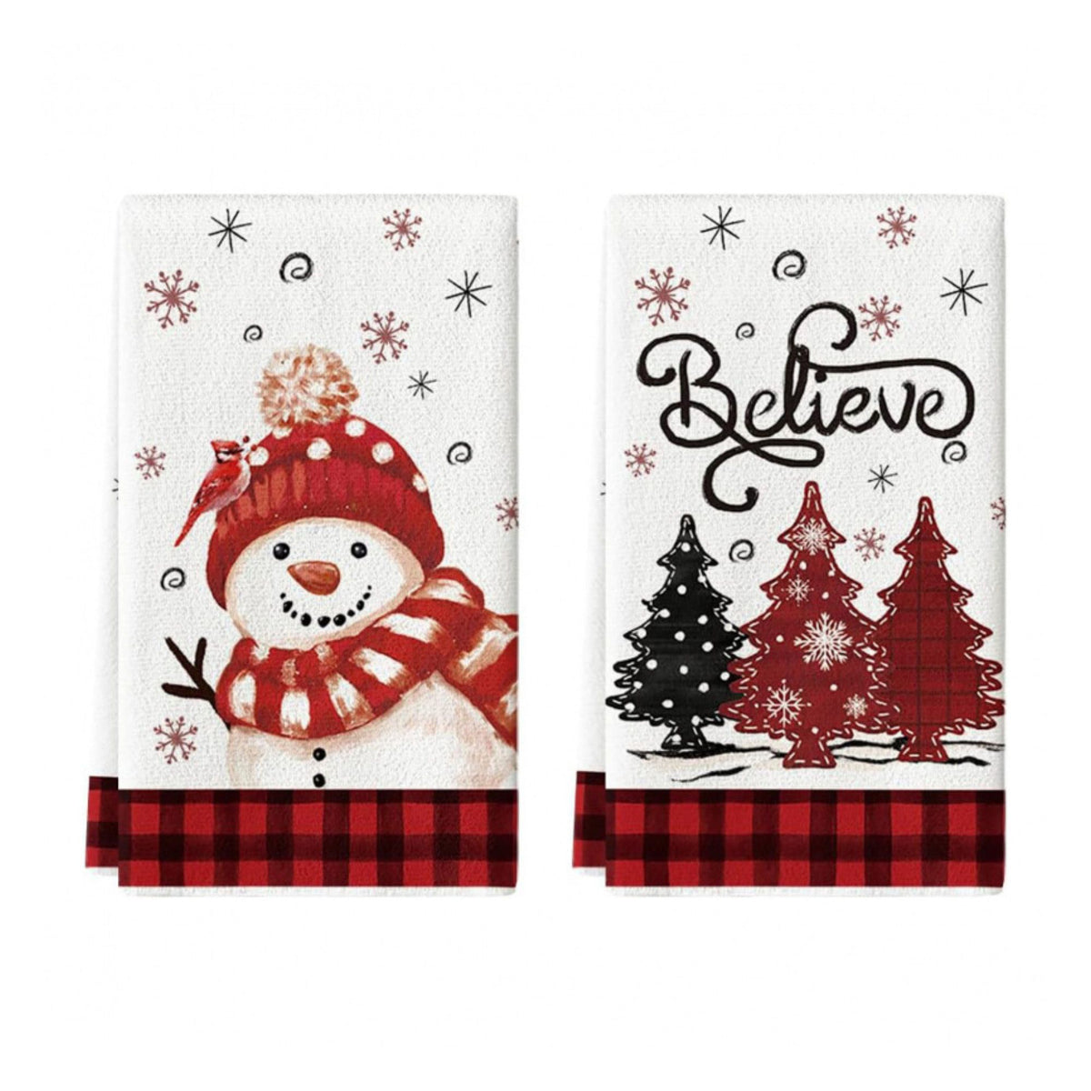2-Pack Christmas Kitchen Towels 15.7x23.6in, Snowman & Tree Microfiber Holiday Towels