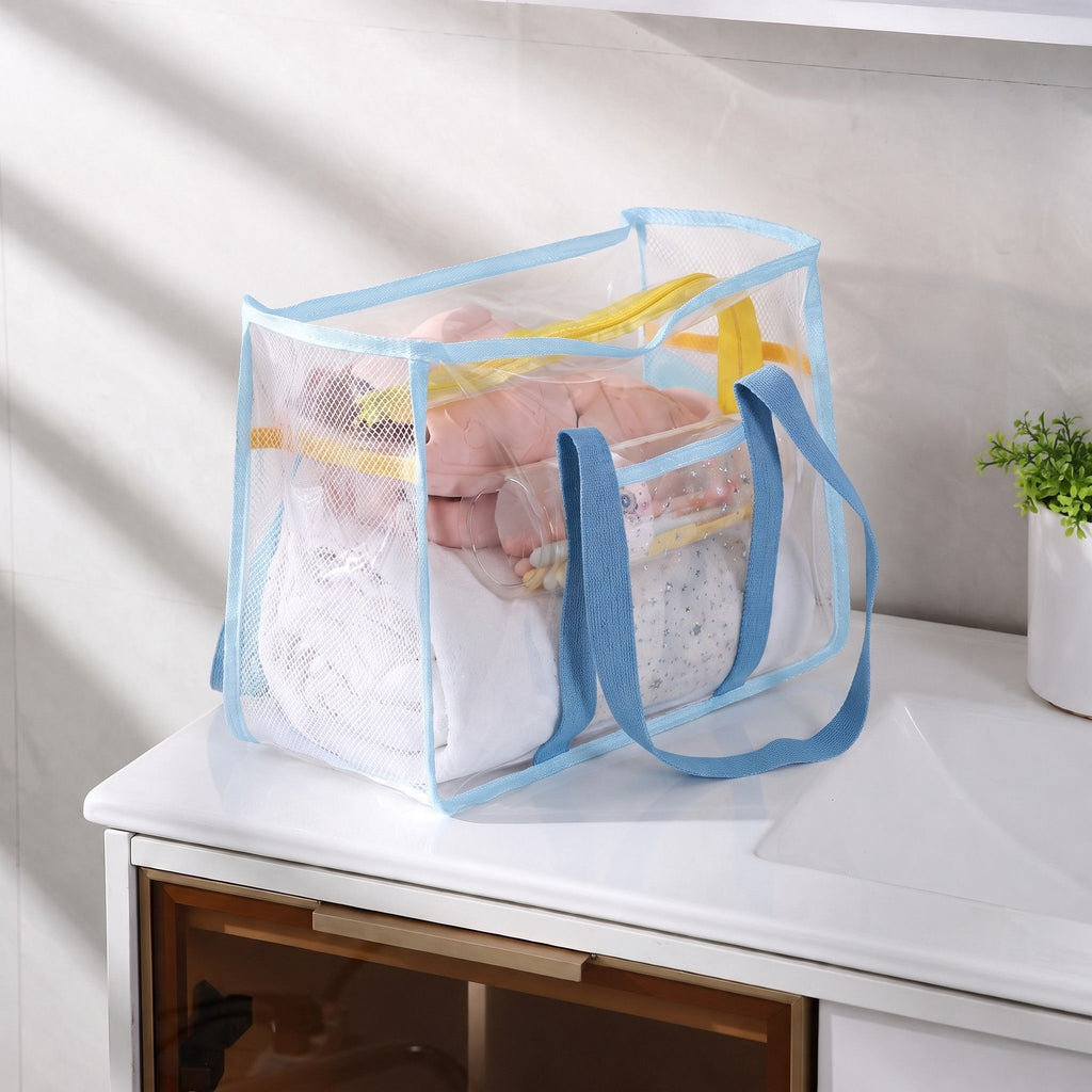 Clear PVC Beach Tote Bag with Front Pocket and Shoulder Handles