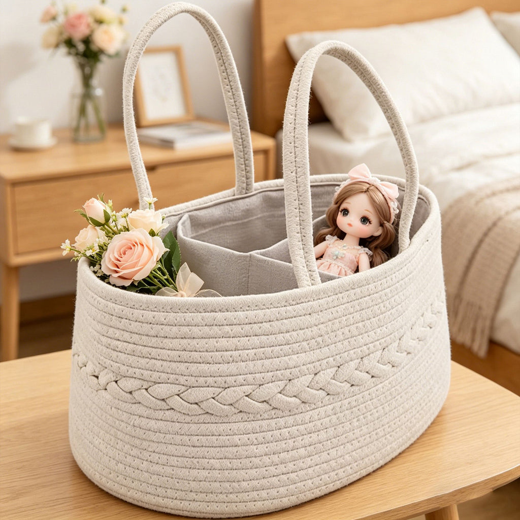 Woven Rope Storage Basket Organizer Bin Soft Cotton Basket for Nursery Shelves Closet Organization