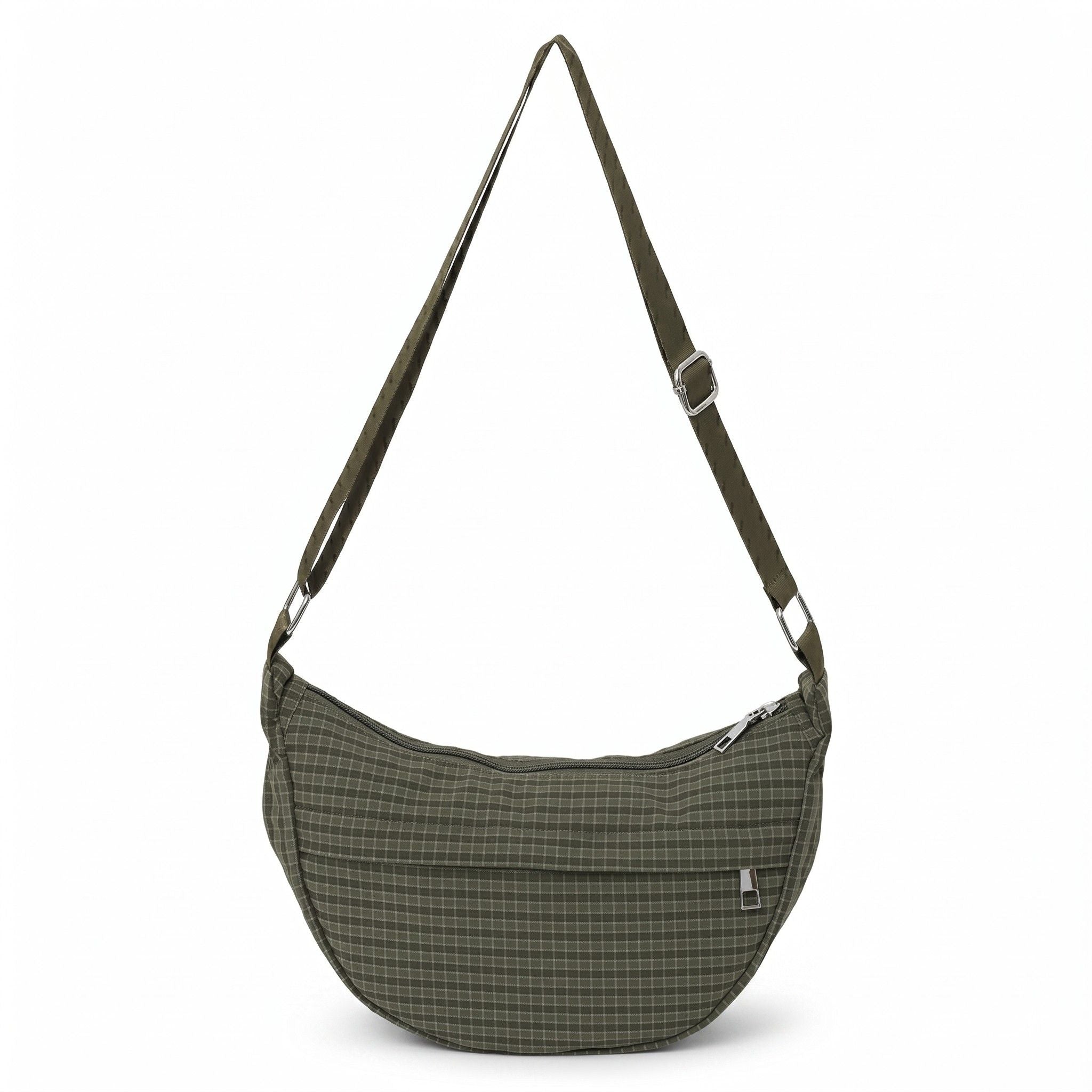 Plaid Nylon Crescent Shoulder Bags with Adjustable Strap Lightweight Casual Crossbody Bag
