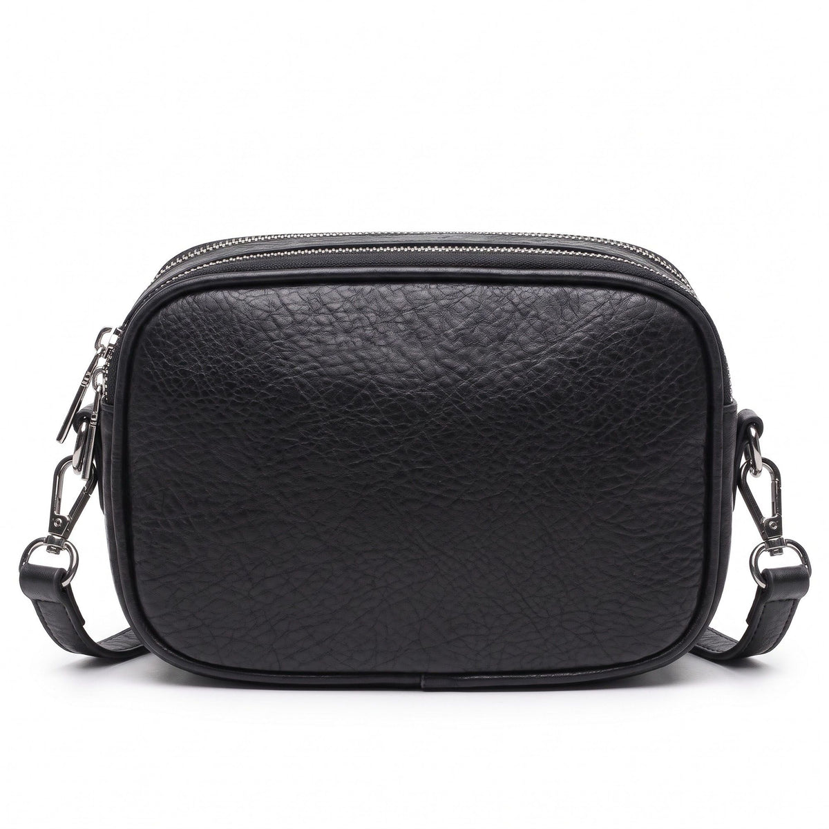 Small Textured Crossbody Bag with Double Zipper Adjustable Strap