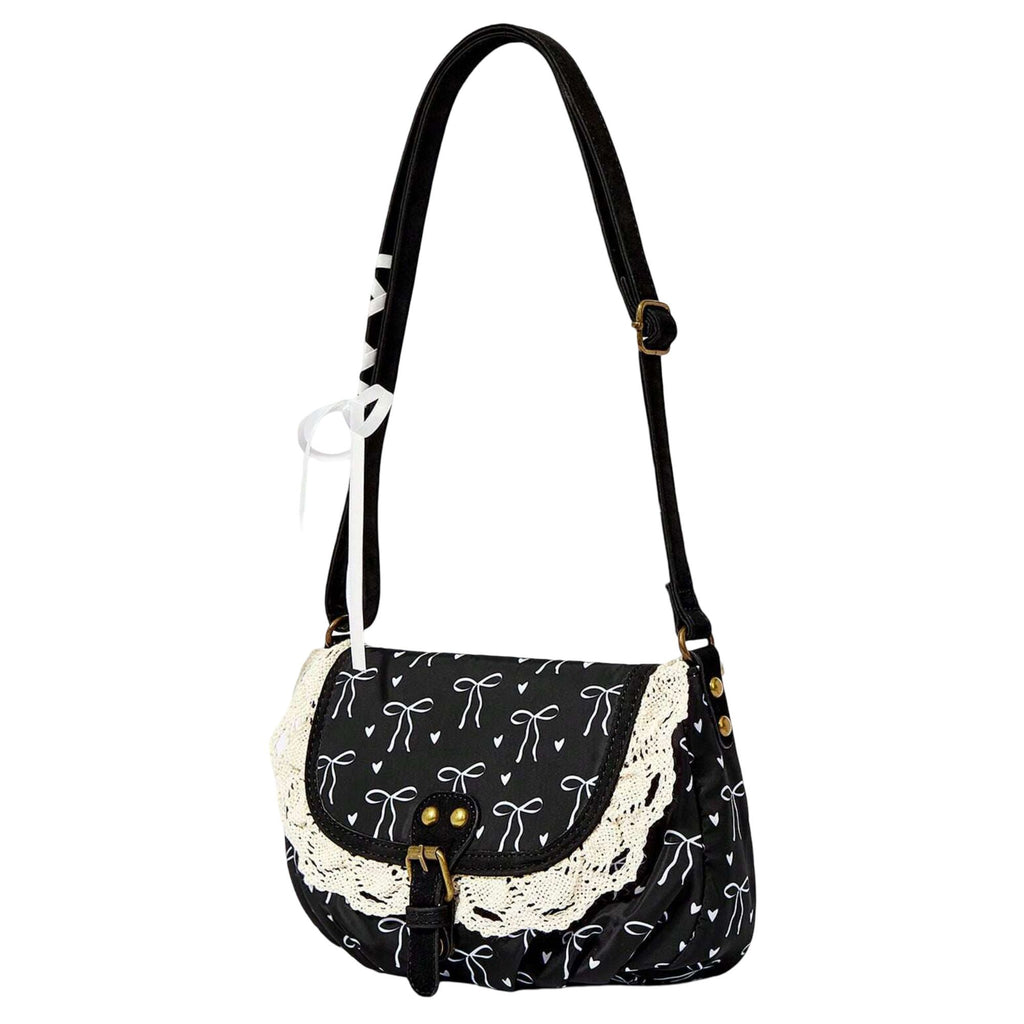 Vintage Lace Crossbody Bag for Women, Adjustable Shoulder Purse with Buckle Flap