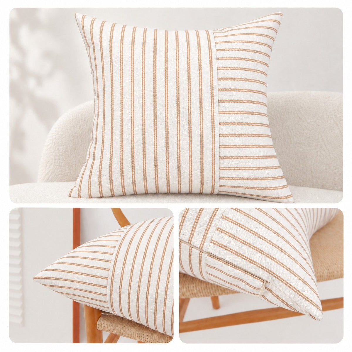 2 Pack Striped Textured Throw Pillow Covers 18 x 18 Inch for Couch Sofa and Bed
