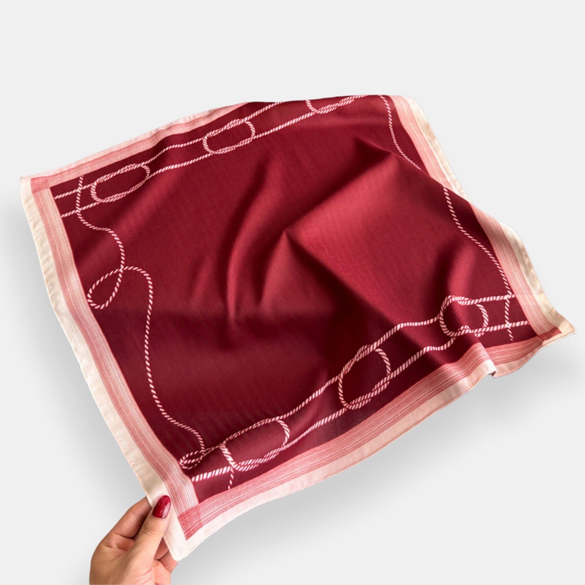 Anna-Kaci Women's Satin Square Scarf with Rope Chain Border Print 27x27in