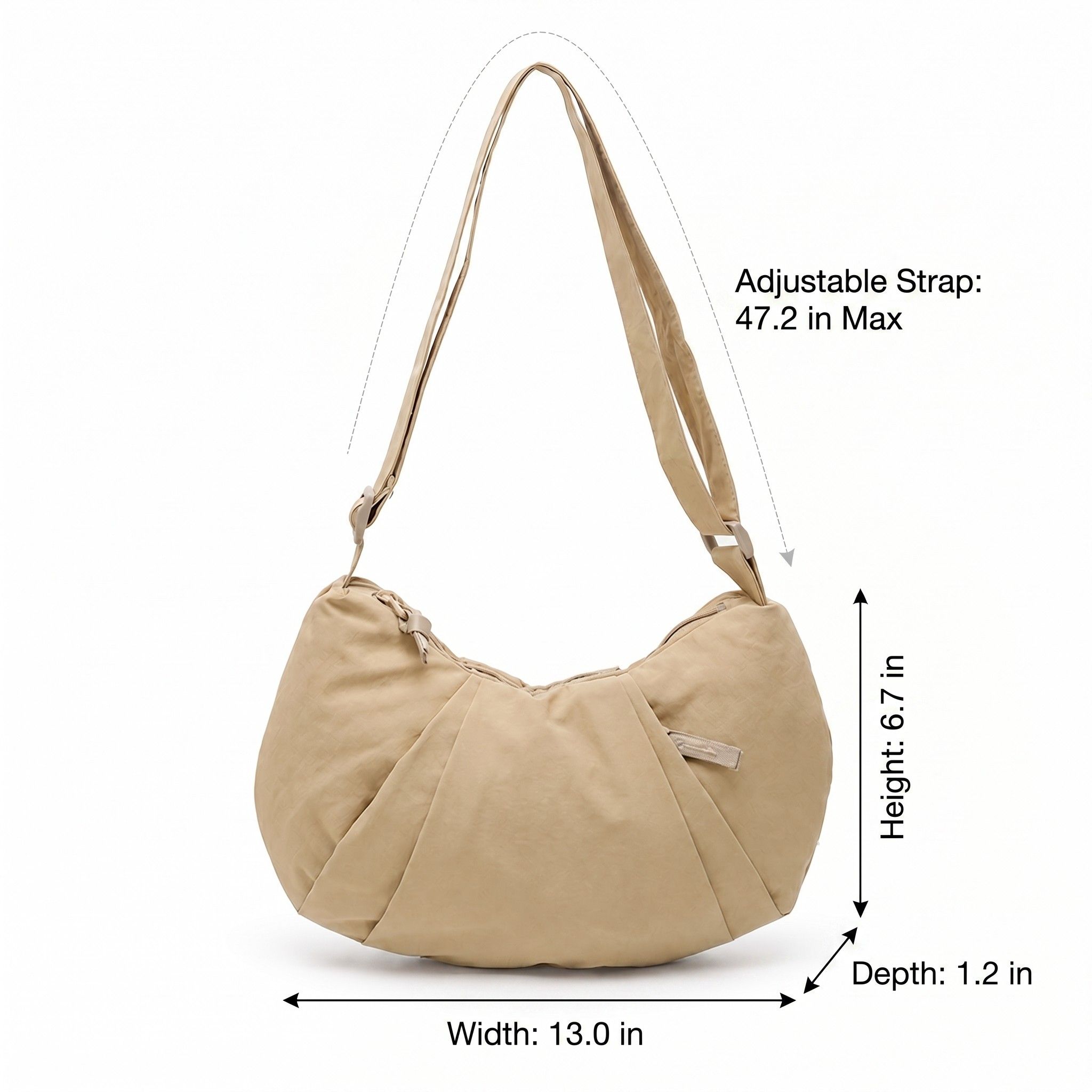Lightweight Nylon Crescent Crossbody Bag Adjustable Strap Casual Everyday Shoulder Bag