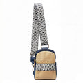 Woven Straw Crossbody Bag with Pattern Strap Small Mini Shoulder Handbag Zipper Closure
