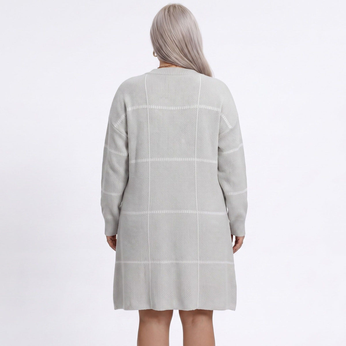 Plus Size Plaid Bow Detail Sweater Dress
