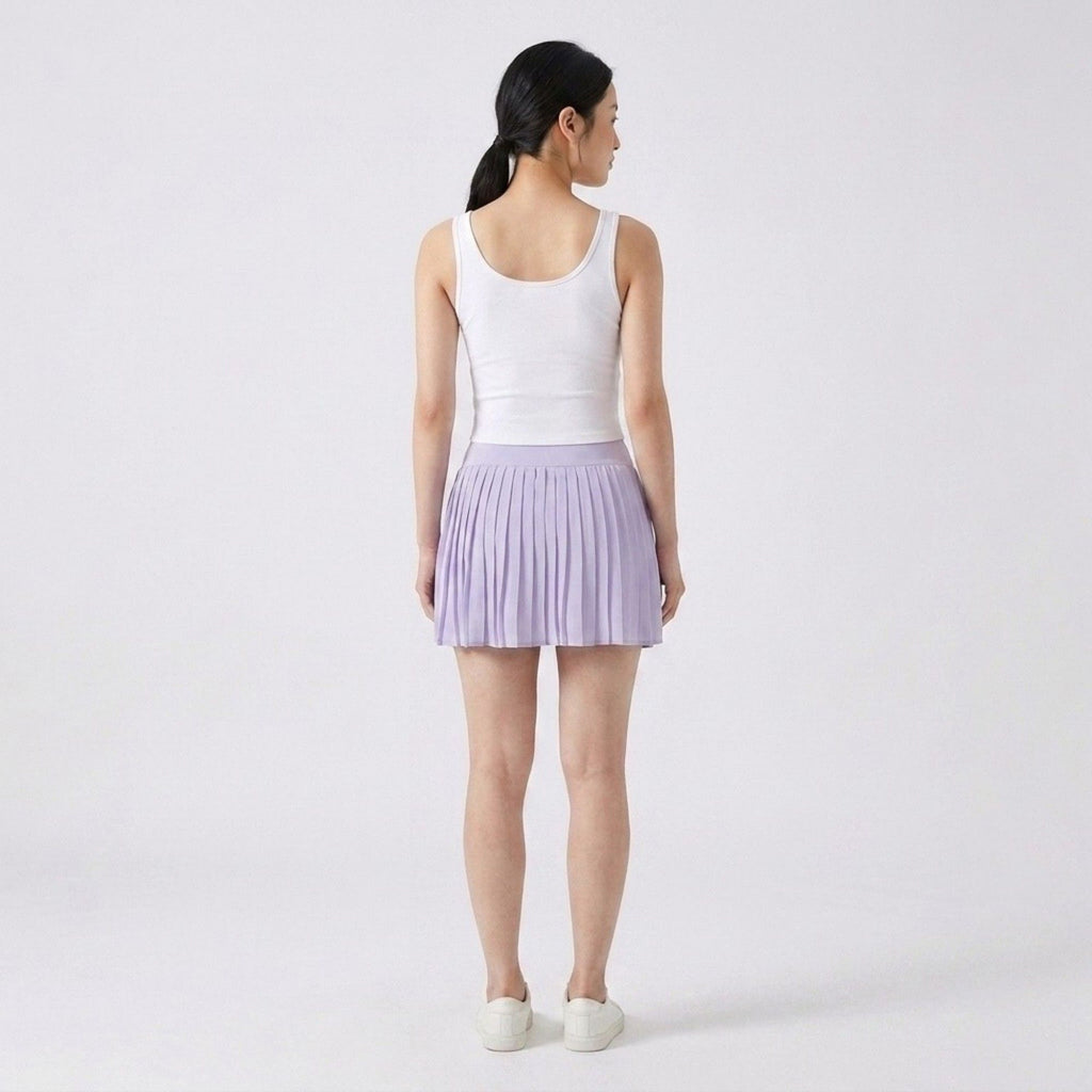 Anna-Kaci Active Womens High Waist Pleated Athletic Skort with Sheer Overlay Wide Waistband and Built In Shorts