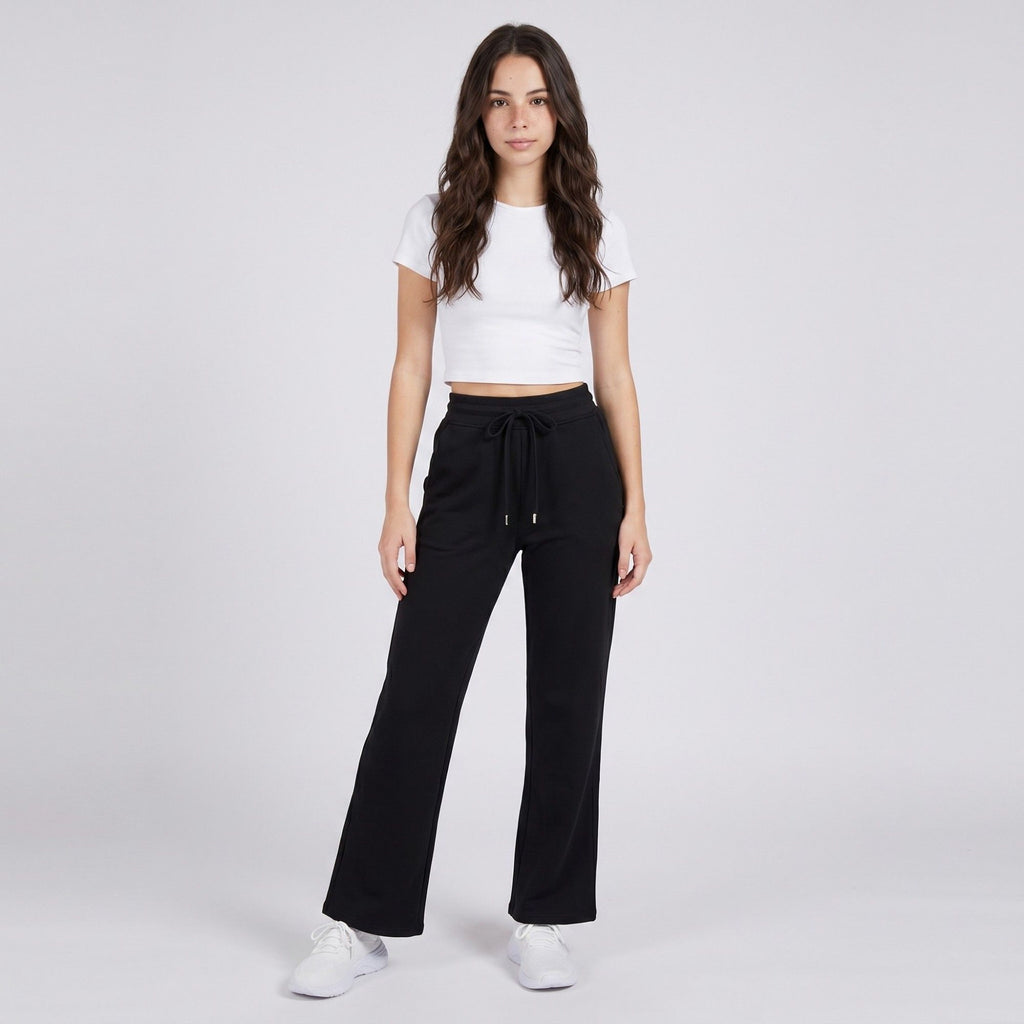Anna-Kaci Active Womens High Waist Drawstring Wide Leg Pants with Elastic Waistband Soft Knit and Relaxed Straight Fit