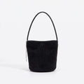 Faux Suede Bucket Shoulder Bag with Chain Accent